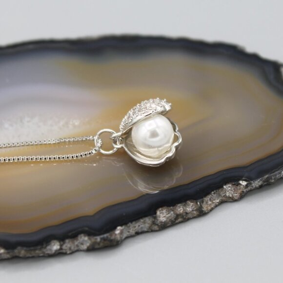 Jewelry necklace pendant shell beach white pearl 925 sterling silver with chain - Picture 4 of 8